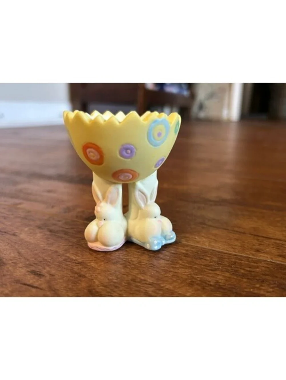 Vintage Ceramic Egg Cup with Bunny Legs and Candle